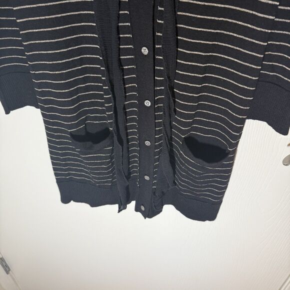 DKNY Women’s Button Up Striped Cardigan Lagenlook Y2K Pockets Merino Wool Small - Picture 2 of 7